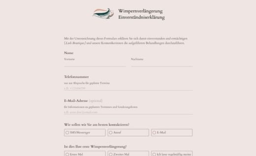 Einverständniserklärung für Wimpern