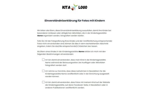 Einverständniserklärung für Kinderfotos