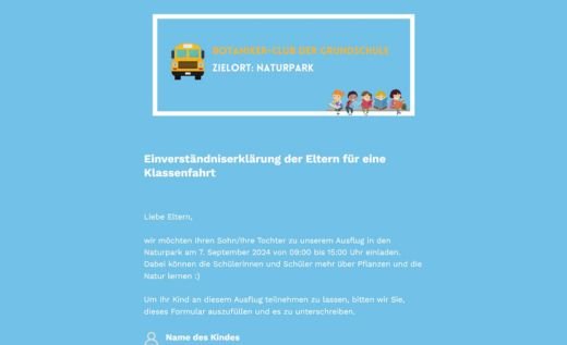 Einverständniserklärung für Klassenfahrten
